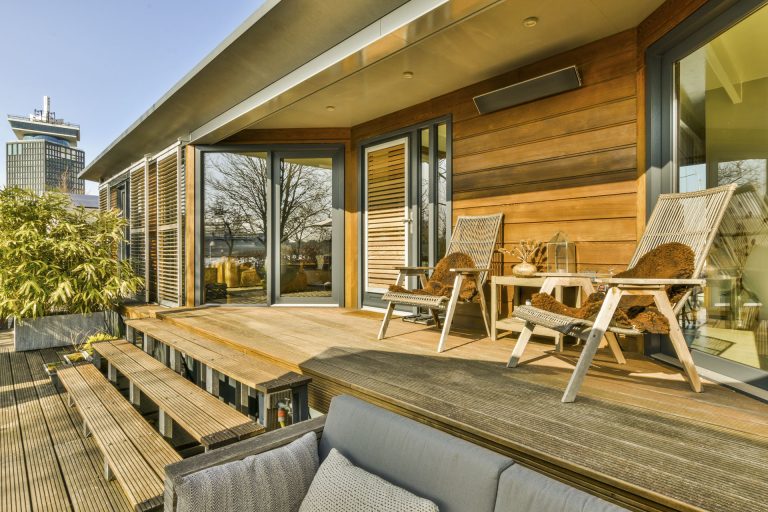 Paved patio with sitting area